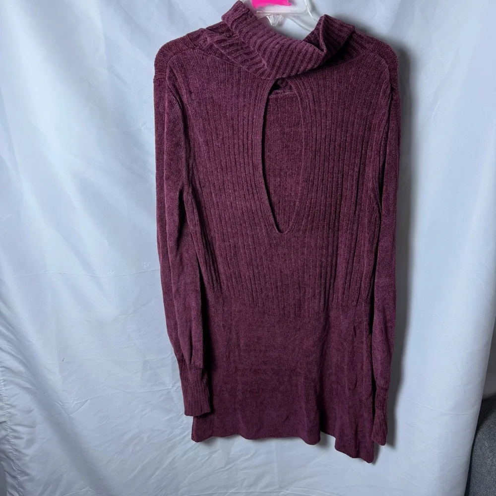 Free People Plum Purple Chenille Cowl Neck Keyhole Back Sweater Womens Medium